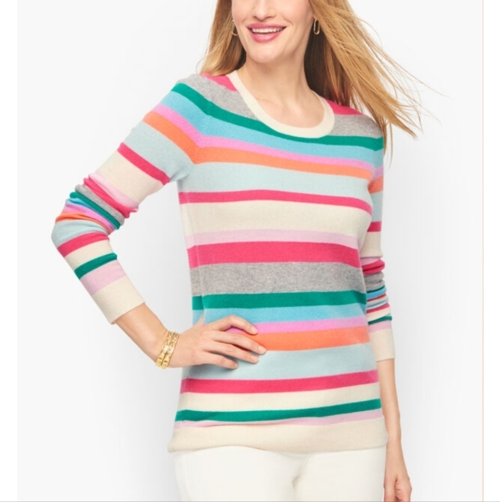 Talbot's Colorful Cashmere Striped Women's Preppy Crew Neck Sweater PulloverSz S